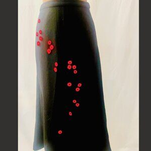 JON Black with Red Flowers Midi Skirt